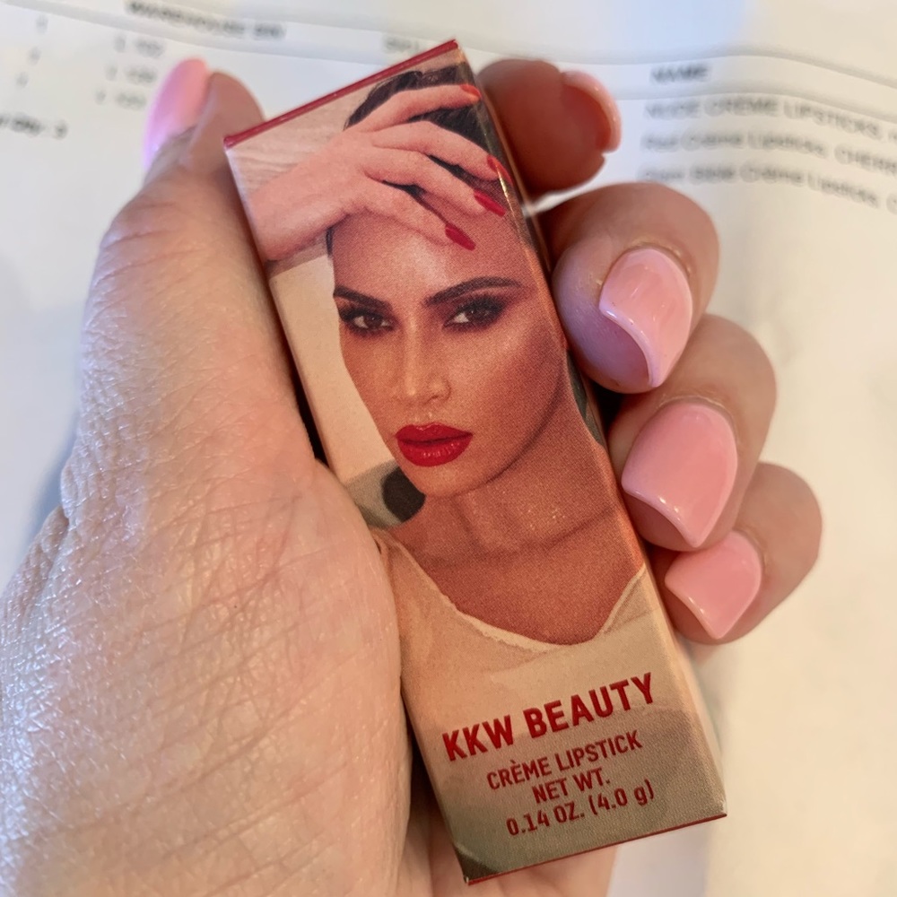 KKW Beauty creme lipstick in Cherry pop